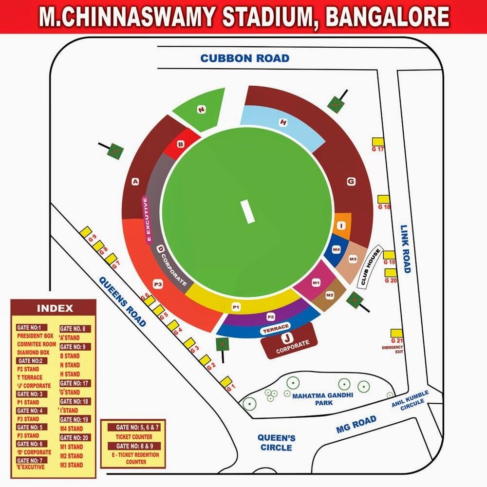 Chinnaswamy صندلی استادیوم نقشه